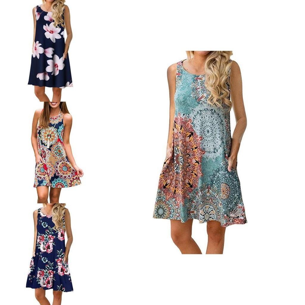 Women's Summer Boho Floral Tank Dress With Comfortable Loose Fit For Casual Beach Outings