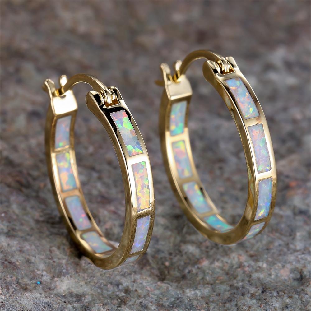 Orecchini a Cerchio Cerchio Rotondo con Pietre Multicolori Opale Bianco Blu Per Donna Vintage Oro Argento Colore Gioielli da Matrimonio Regali di Fidanzamento
