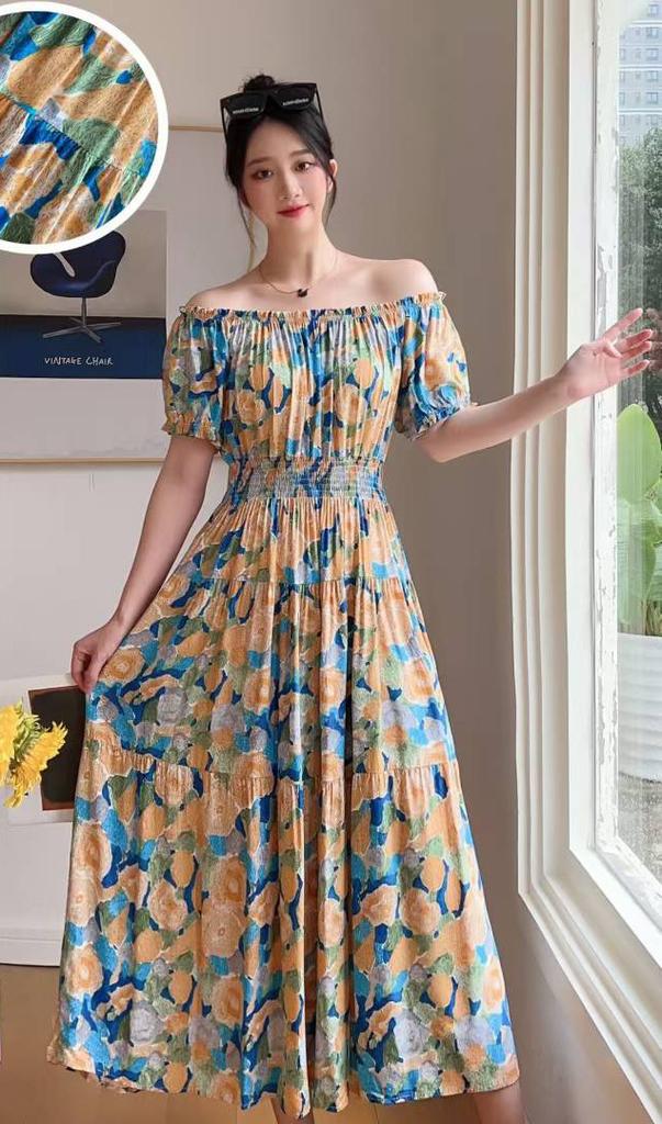 Off-Shoulder One-Neck Cotton Silk Dress Children's Summer Dress Bohemian Island Vacation Dress Travel Beach Dress