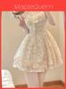 French Floral Girl Summer Aline Dress With Tie Waist For Petite Women