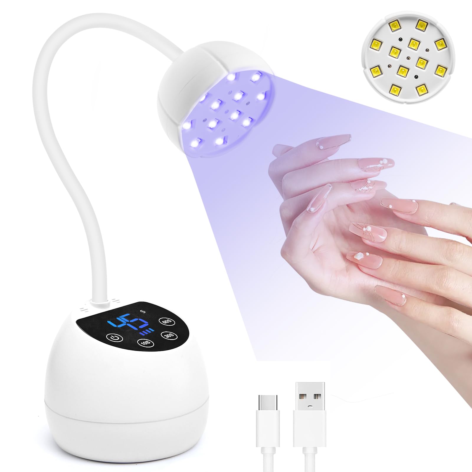 

CGBE UV LED Nail 36W Cordless Gel Nail Light with USB Gooseneck LED Gel Nail Curing Timer and Automatic Professional Use for Hands and Gift for Nail білий