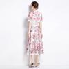 Elegant Floral Print Lace Summer Dress for Women High Quality Hollow Out Short Sleeve Slim Party Dress Robes Femme