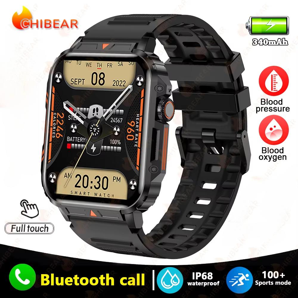 2025 New 1.95 Outdoor Military Man Smart Watch Men Bluetooth Call Smartwatch Men For Android IOS IP68 Waterproof Ftiness Watches