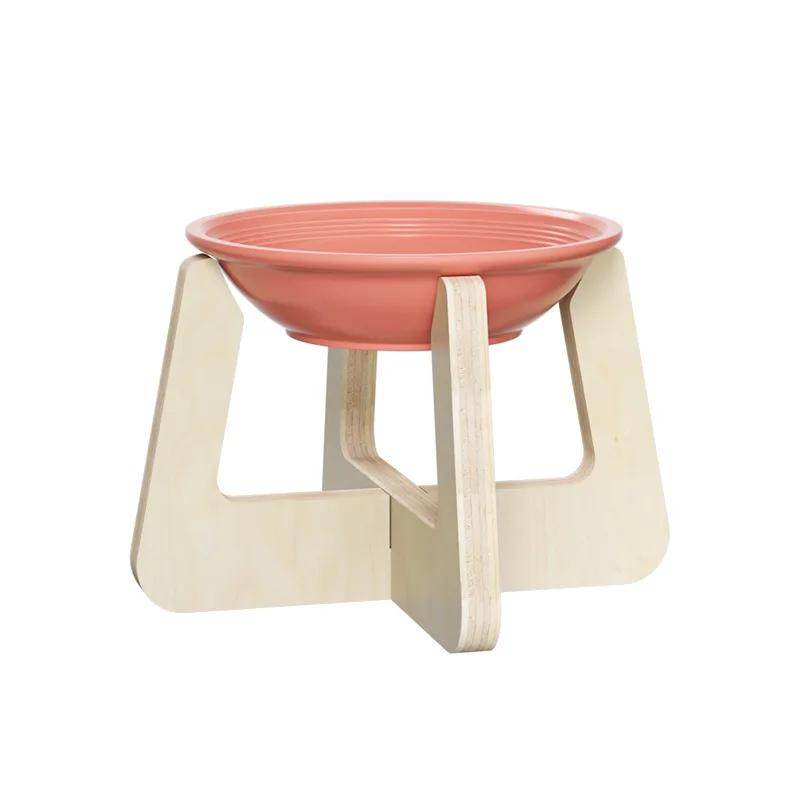 

Pet Ceramic Bowl Cat Bowl Wood Rack Ceramic Drinking Feeding Bowl Snack Canned Food Plate Protective Neck Cat Accessories красный
