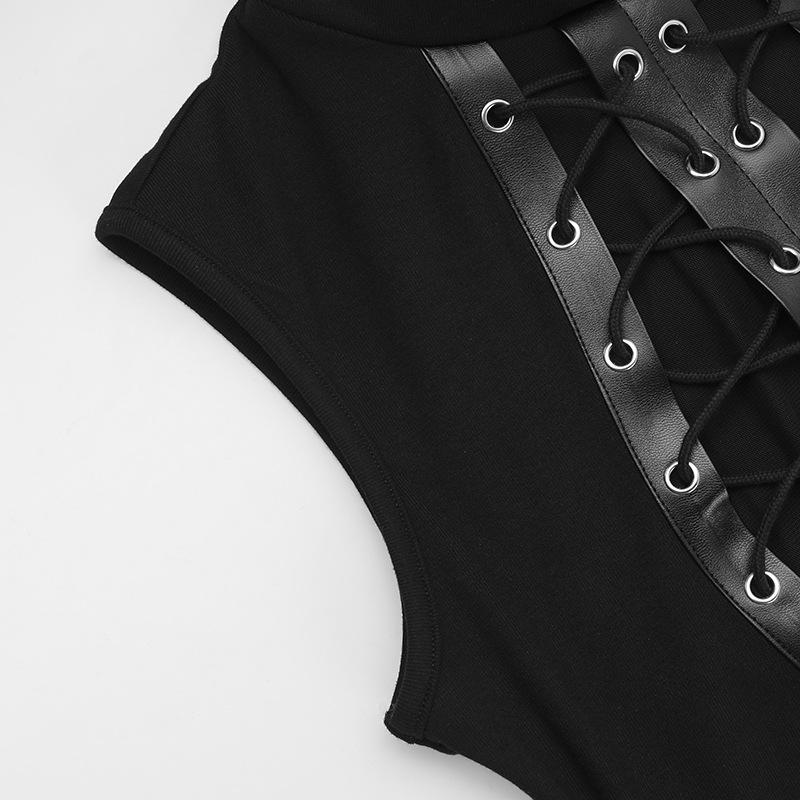 AltGoth Cyber Punk Gothic Dress Women Harajuku Dark Grunge Mesh Patchwork See Through Bandage Sleeveless Dress Clubwear Female