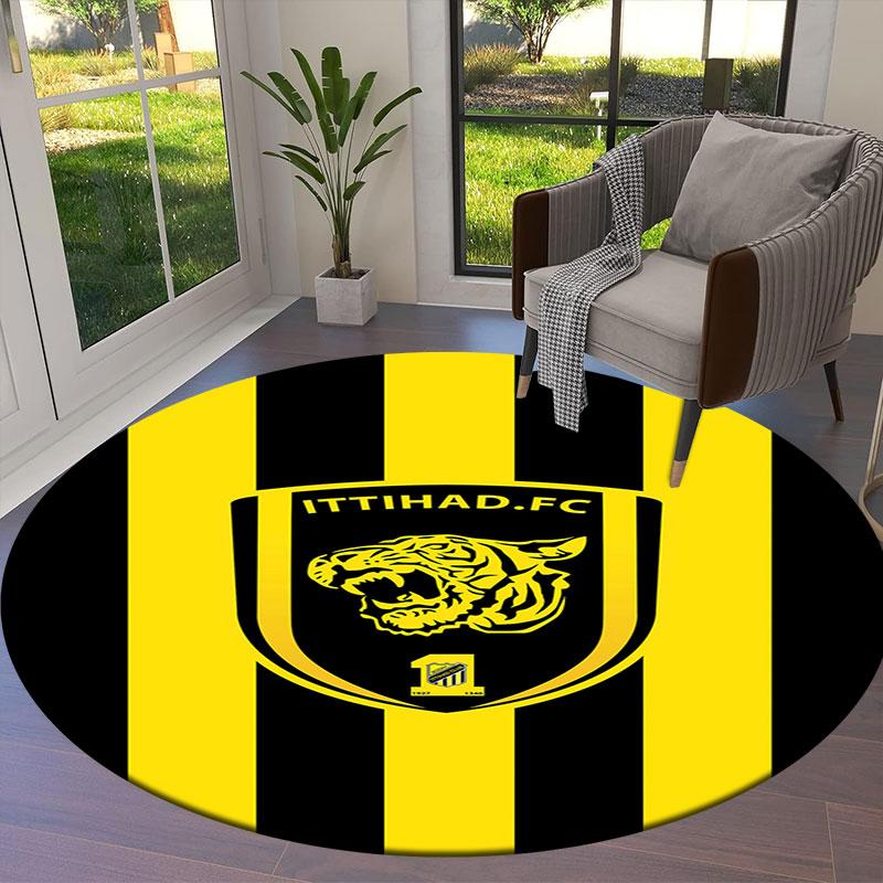 Al-Ittihad FC Round Area Rug,Carpet Rug for Living Room Bedroom Sofa Playroom Decor,Non-slip Floor Mat