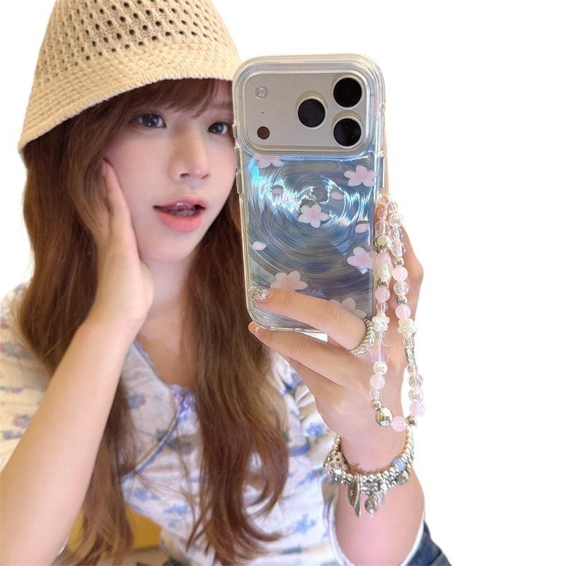 Creative Swirl Falling Flowers & Flowing Water Case for iPhone 17, 16 Pro Max/15/14