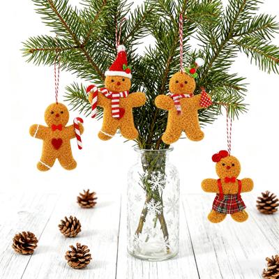 Yousheng 6 Pcs Gingerbread Man Ornaments Fabric Gingerbread Figurine Christmas Tree Decorations for Holiday Home Party Decor