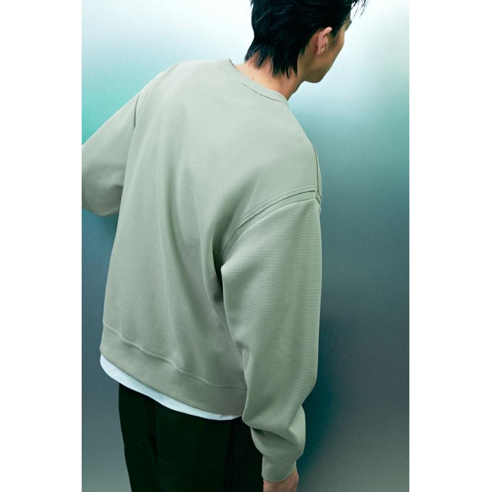H M Loose Fit Waffle Texture sweatsHirt pistacHio Green