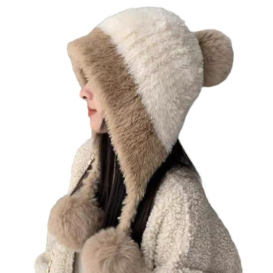 

Knitted Hat Solid Color Plush Ball Elastic Construction Breathable Hat Outdoor Adventures Biking Windproof Hat бежевый