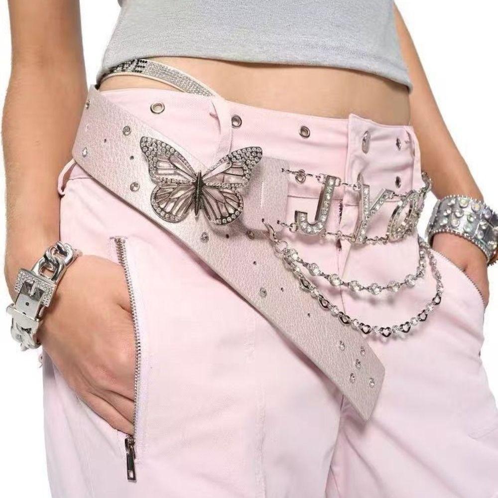 Spice Girl Butterfly Waist Chain Chain Y2K Waistband Unique Rhinestone Belts  Skirt Accessories