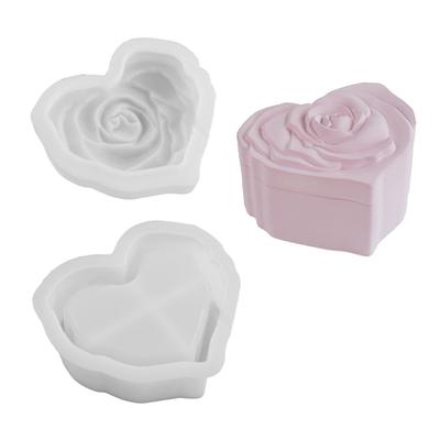 Storage Box Silicone Mold Rose Heart Jewelry Case Epoxys Resins Mold Aromatherapys Gypsum Candle Jar Mold Home Decorations