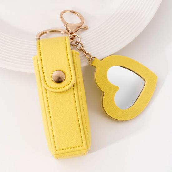 Lipstick Clip Keychain Pendant with Mirror Imitation Leather Lip Gloss Holder Heart-Shaped Pendant Alloy Key Ring