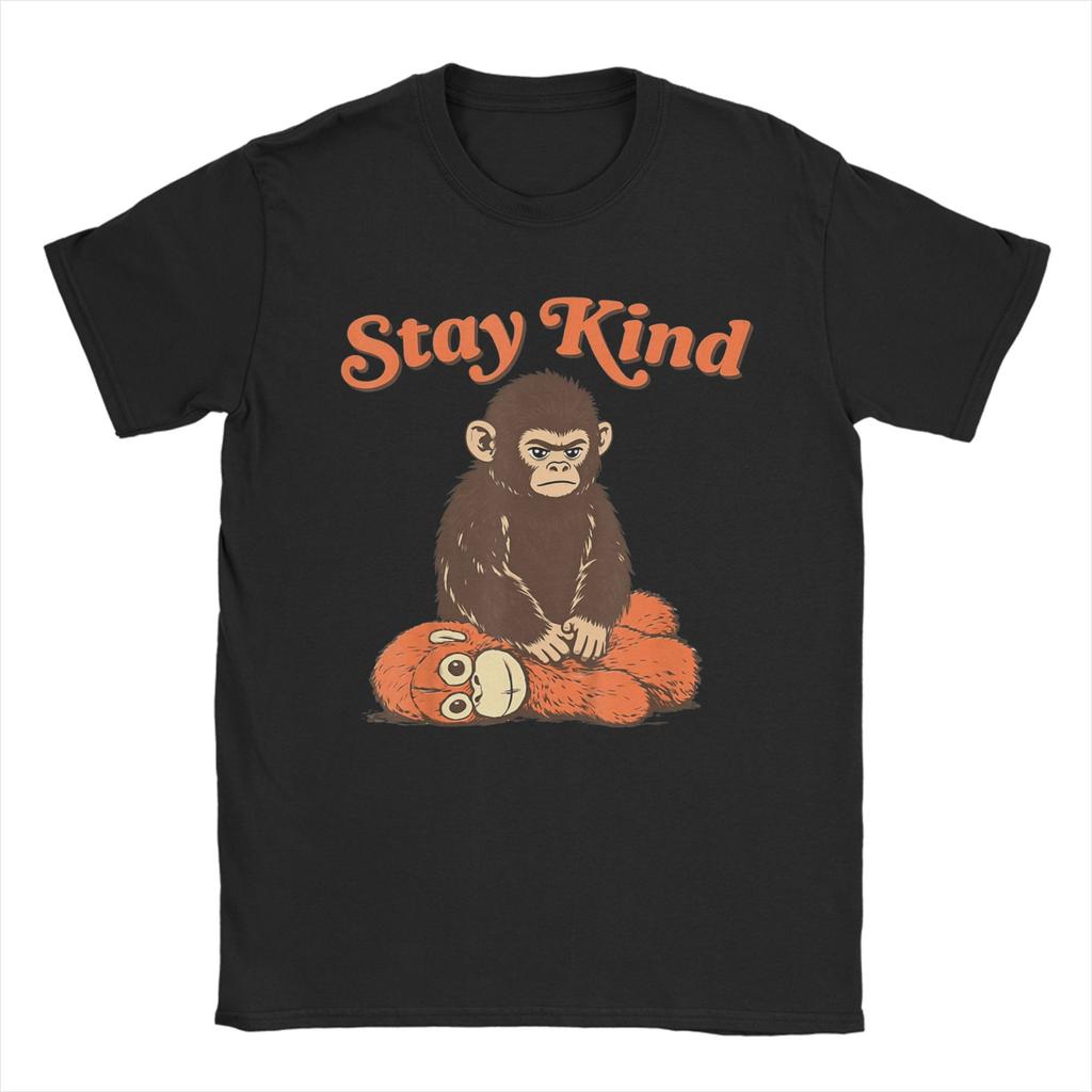 Unisexs Stay Kind Baby Monkey Punch T Shirt Cotton Clothing Novelty Short Sleeve Round Neck Tee Shirt Printing TShirt