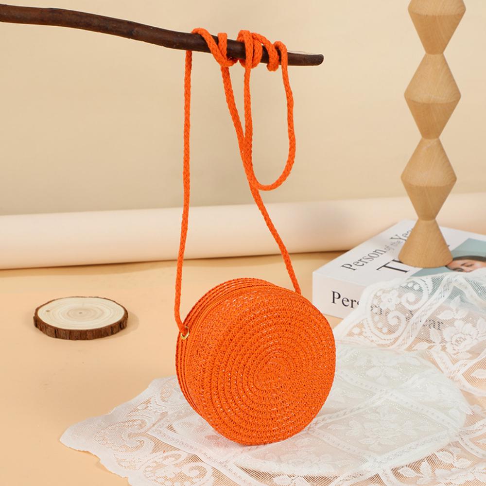 Summer Cute Large Straw Bag Woven Bag for Women, New Seaside Beach Straw Woven Small Round Bag, Mobile Phone Bag, Crossbody