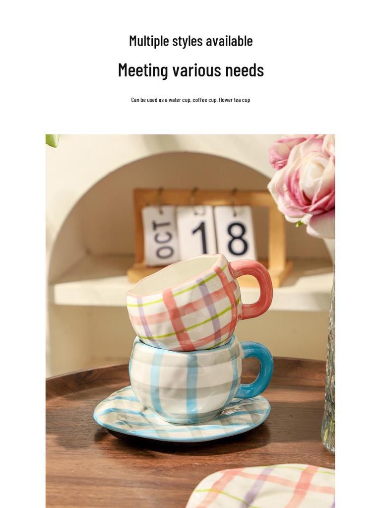 Ins Style Hand-Painted Retro Floral Irregular Coffee Cup and Saucer
