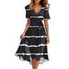 Women's Summer Fashion V-Neck Flared Dress Short Sleeve Striped Geometric Dresses