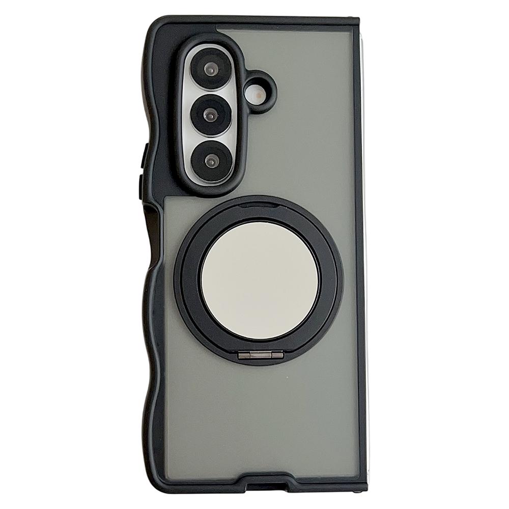 For Samsung Galaxy Z Fold7 5G Magnetic Case Mirror Rotating Kickstand Wave Edge TPU+PC Phone Cover