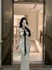 French Beautiful Vacation Style Sexy Style Neck Streamer Dress Women's White Long Dress Light Luxury Banquet Evening Dress Dress