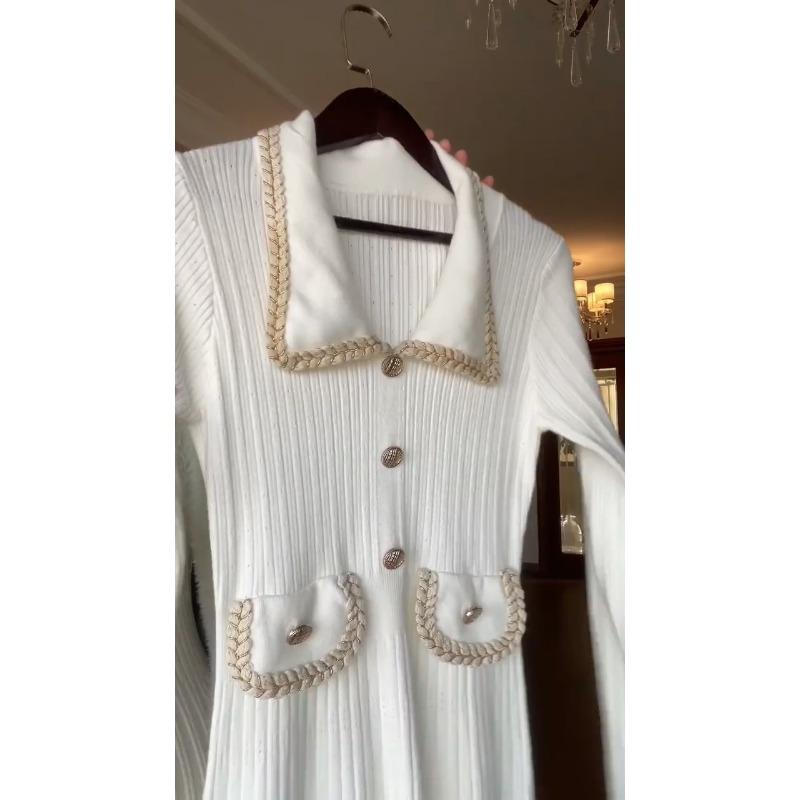 High-end exquisite celebrity rich family daughter knitted sweater long skirt with coat backing dress women's autumn and winter