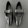 Pointed Toe Flats Shoes Women Pu Leather Fashion Buckle Strap Mary Janes Shoes Ladies Elegant Black Pumps Spring Footwear