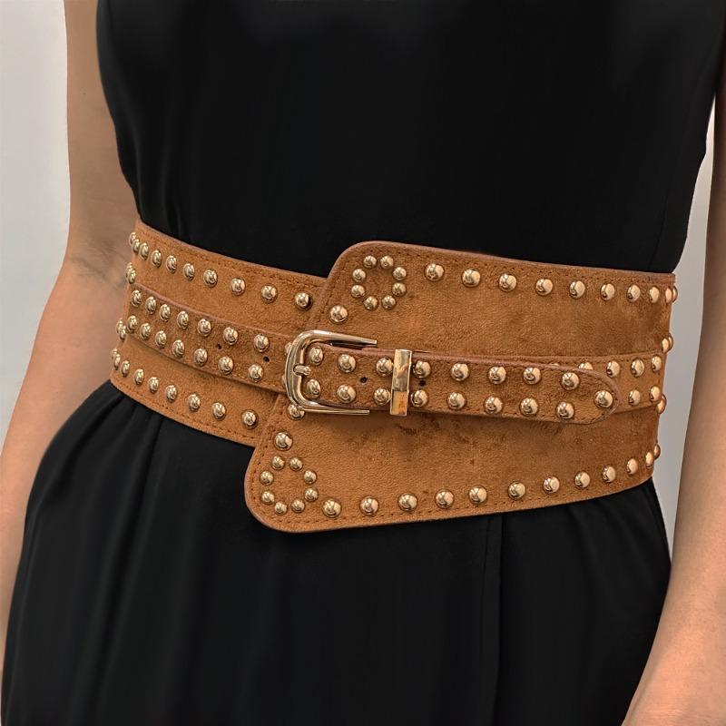 Fashion Rivet Waist Seal Waist, Retro Versatile Elastic Elastic Decoration, Wide Belt Women's Accessories