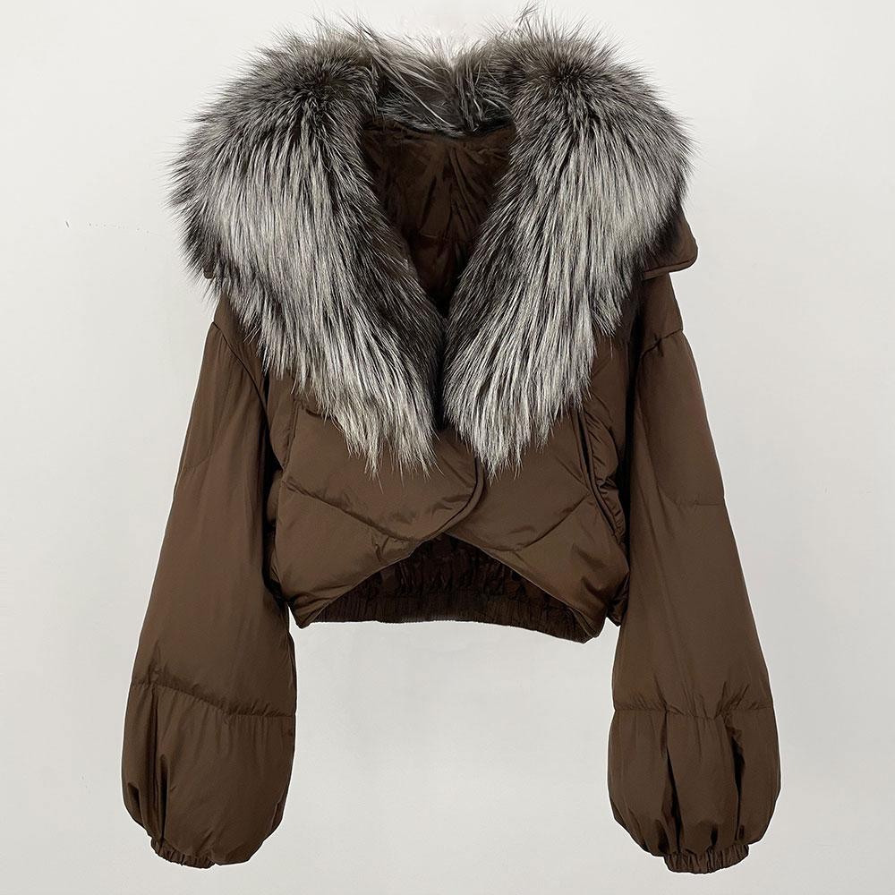 

OFTBUY Зимняя модная утолщенная и теплая роскошная пуховая куртка 90% белого утиного пуха женская короткая свободная шуба с меховым воротником M