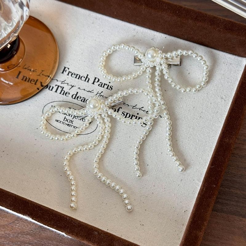 Artificial Pearls Bowtie Hairpin Duckbills Clip Barrettes Braids Clip Hair Decors