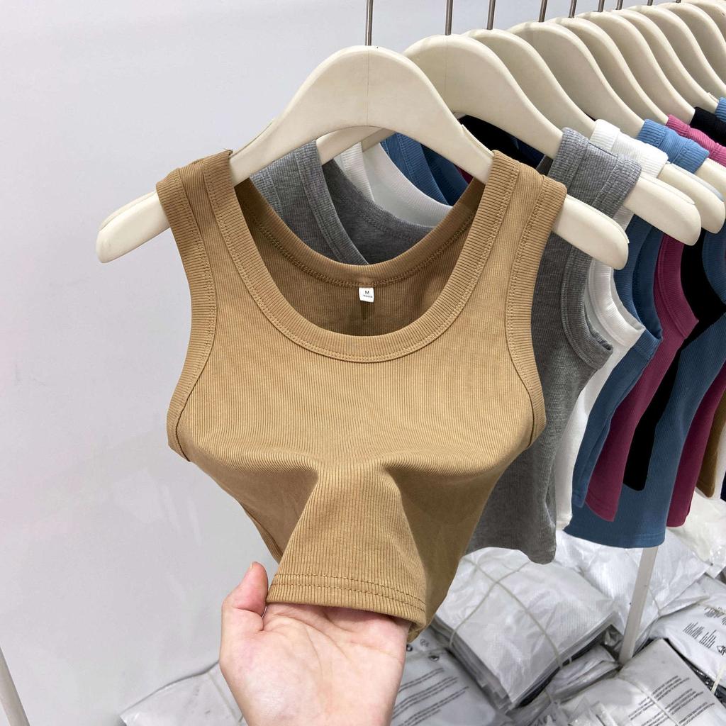 White Cover Double Breasts I-shaped Vest Women's Outer Wear Elastic Thread Inner Top Spring and Summer Basic Sleeveless Suspenders