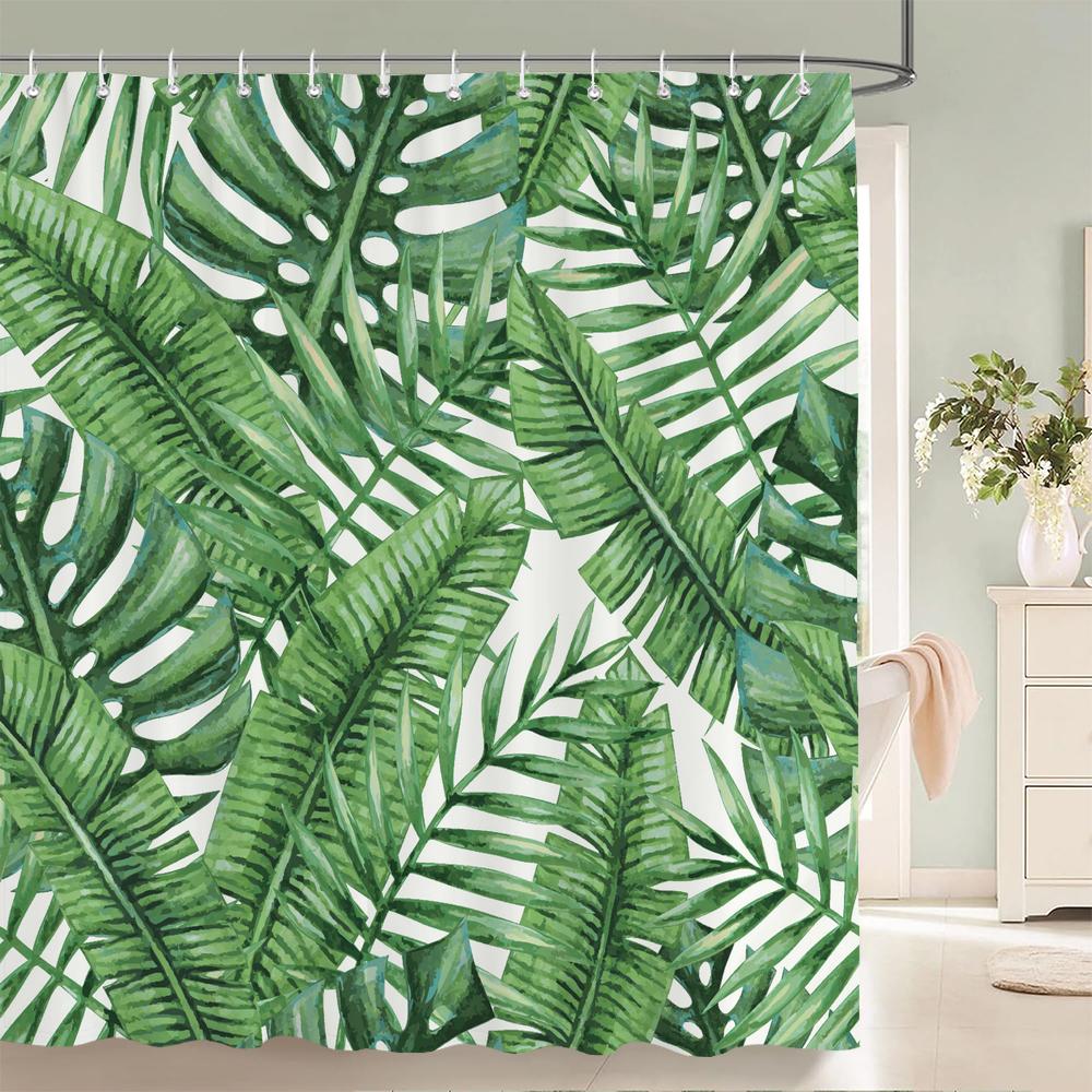 

3D Bathroom Curtains Tropical Green Leaves Plants Monstera Printing Shower Curtain Home Decoration Waterproof Fabric Bath Screen W60H190(CM)-1 Pcs