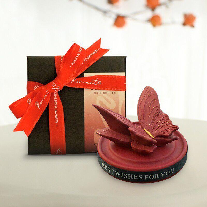 

2025 New Retro Red Butterfly Car Air Freshener Car Interior Decoration Ornament Car Dashboard Decoration Diffuser Stone for Women Butterfly Ornaments-High-End Gift Box Other notes