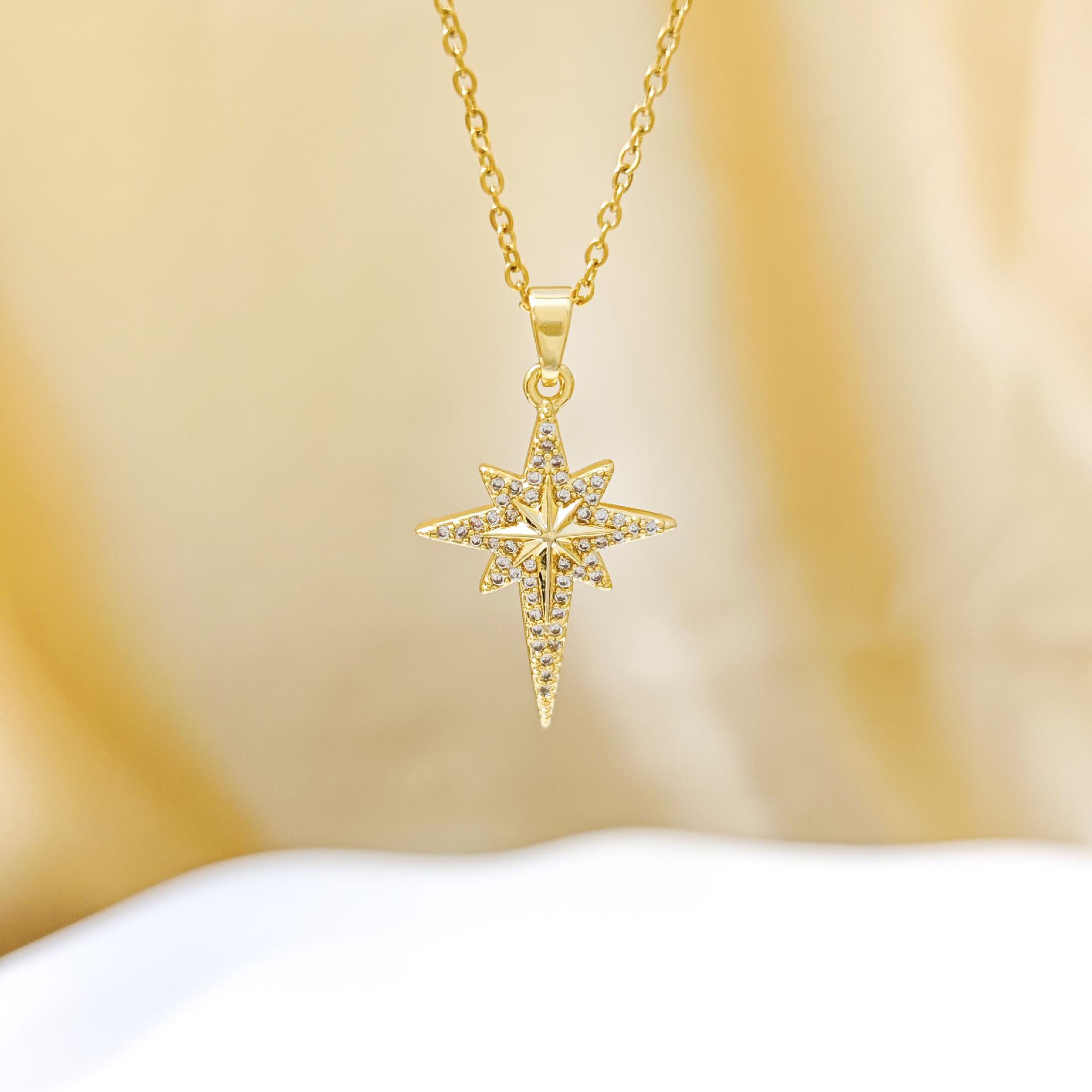 Eight-Point Star Diamond Necklace: Trendy, Versatile, Light-Luxury Women s Accessory