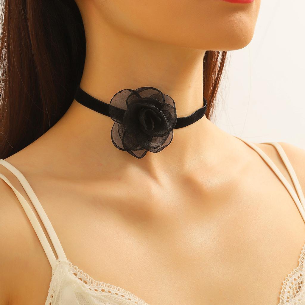 Black Flower Choker Necklace for Women,Red Vintage Camellia Necklace Velvet Suede Necklace Bridal Bridesmaid Collar Necklaces