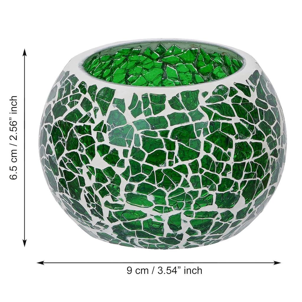 Green Mosaic Glass Decorative Tea Light Candle Holder - Tea Light Holder - T Light Candle Holder for Diwali Decoration Items