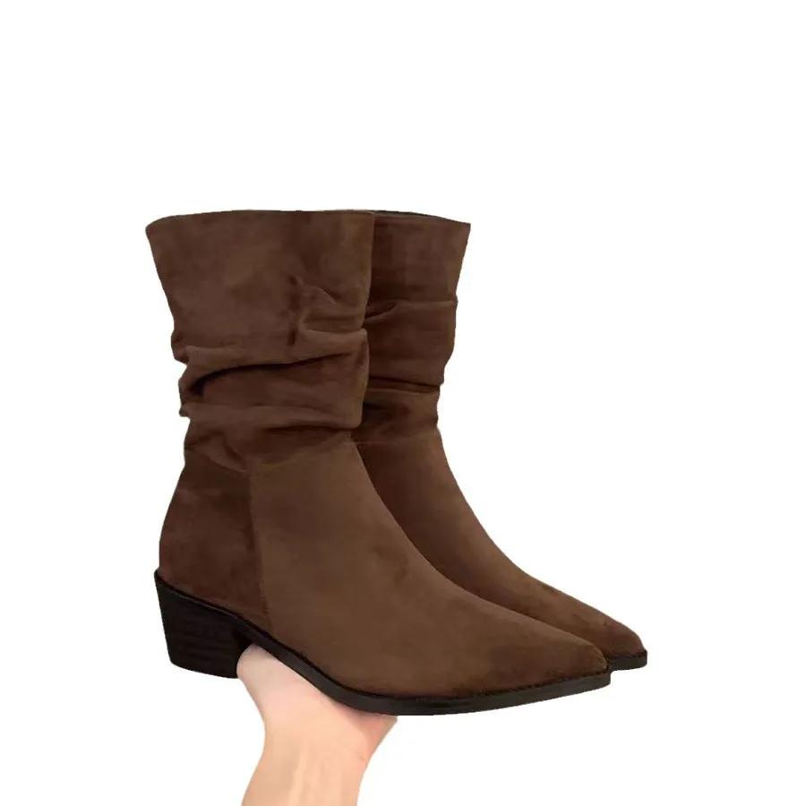

Women s Shoes Spring and Autumn Suede Single Boots Stacked Boots Khaki New French Women s Shoes 40
