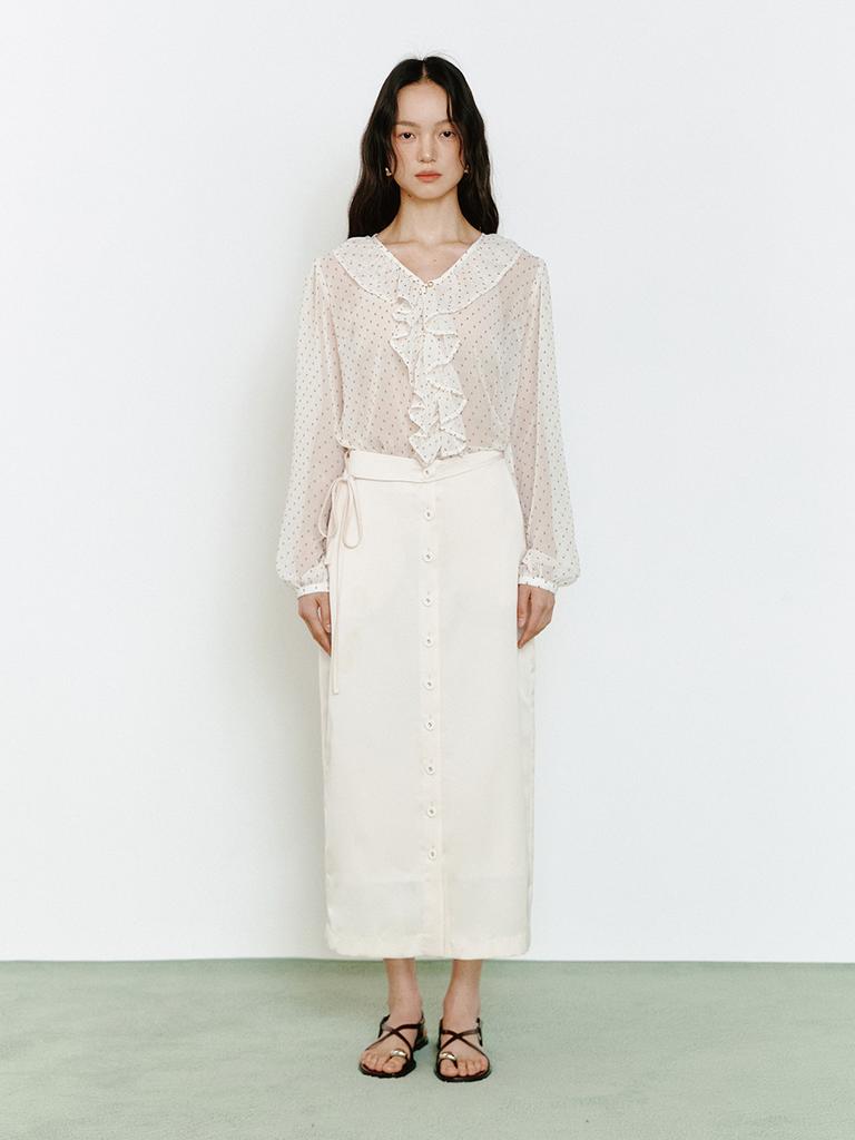 Ganiesong Lady Button-Up Skirt_Cream Satin
