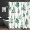 1pc Christmas Green Theme Cartoon Pine Forest Shower Curtain, Decorative Printed Shower Curtain with 12 Hooks