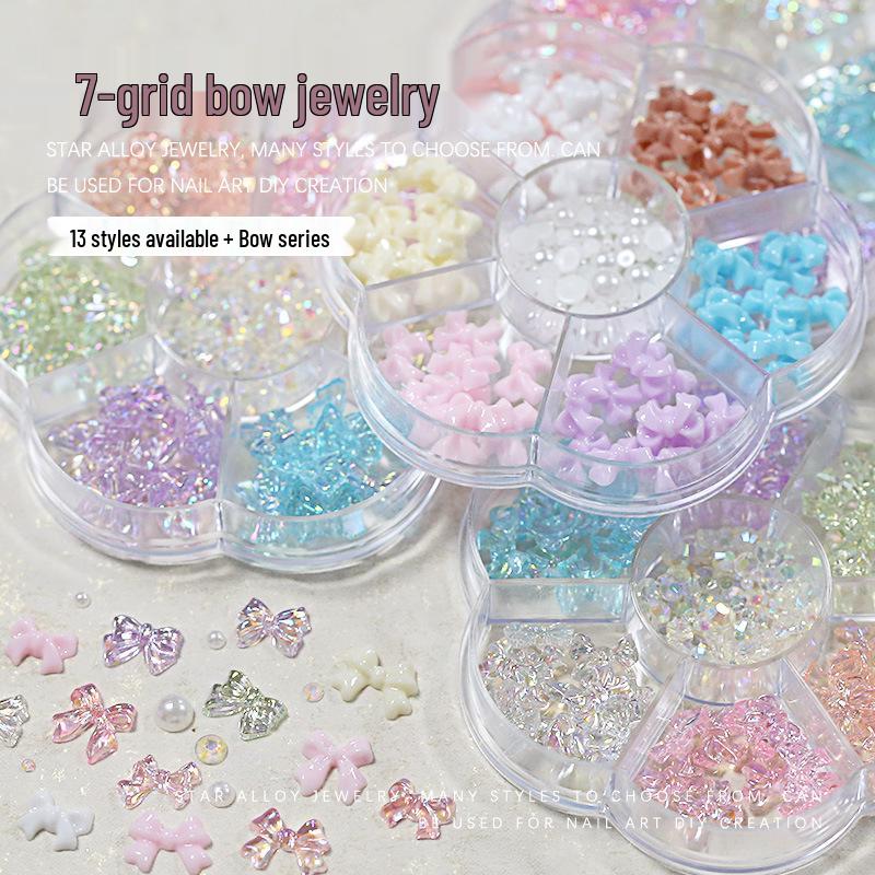 

3D Pearl Ribbon Bow Nail Art Decorations - 7-Grid Box