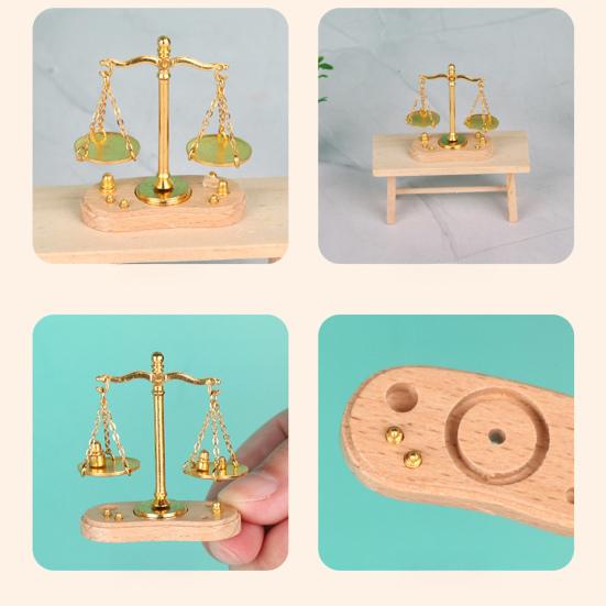 Mini Balance Scale 1:12 Scale Retro Miniature Justice Scale Model Collectible Realistic Vintage Balance Scales for Micro Scenes Cake Decor