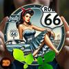 Vintage Route 66 Pin Up Girl Rustic Metal Wall Art Round Iron Sign Home Bar Decor