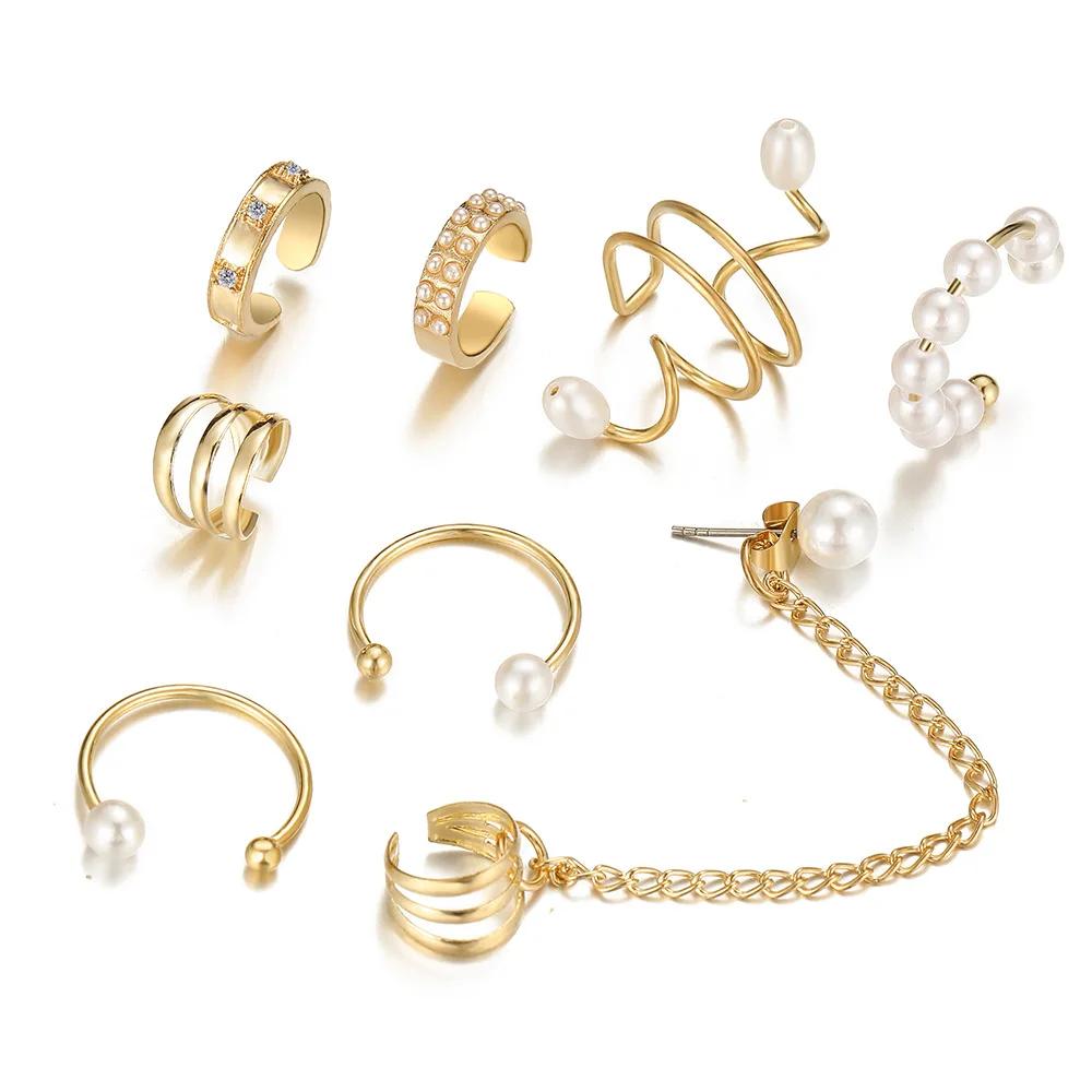 10 Pcs Leaves Clip Earrings for Women Rose Gold Color Creative Simple C Ear Cuff Non-Piercing Ear Clips Set Trend Jewelry Gift