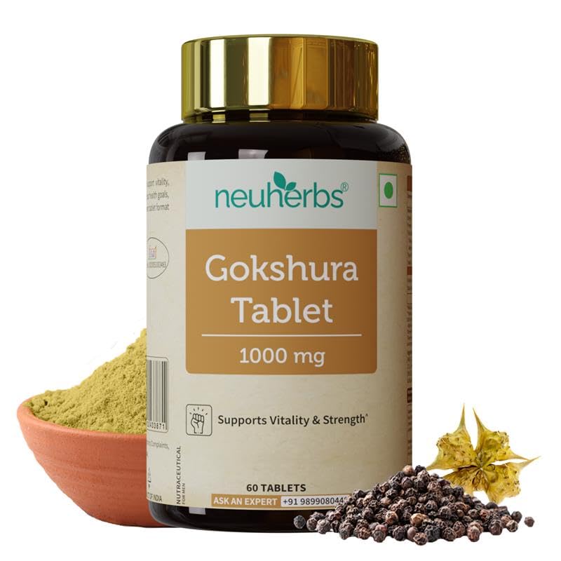 Neuherbs Gokshura 1000mg Tablets for Men - 60 Count | Tribulus Terrestris Herbal Supplement for Energy, Strength & Vitality Support | Ayurvedic W