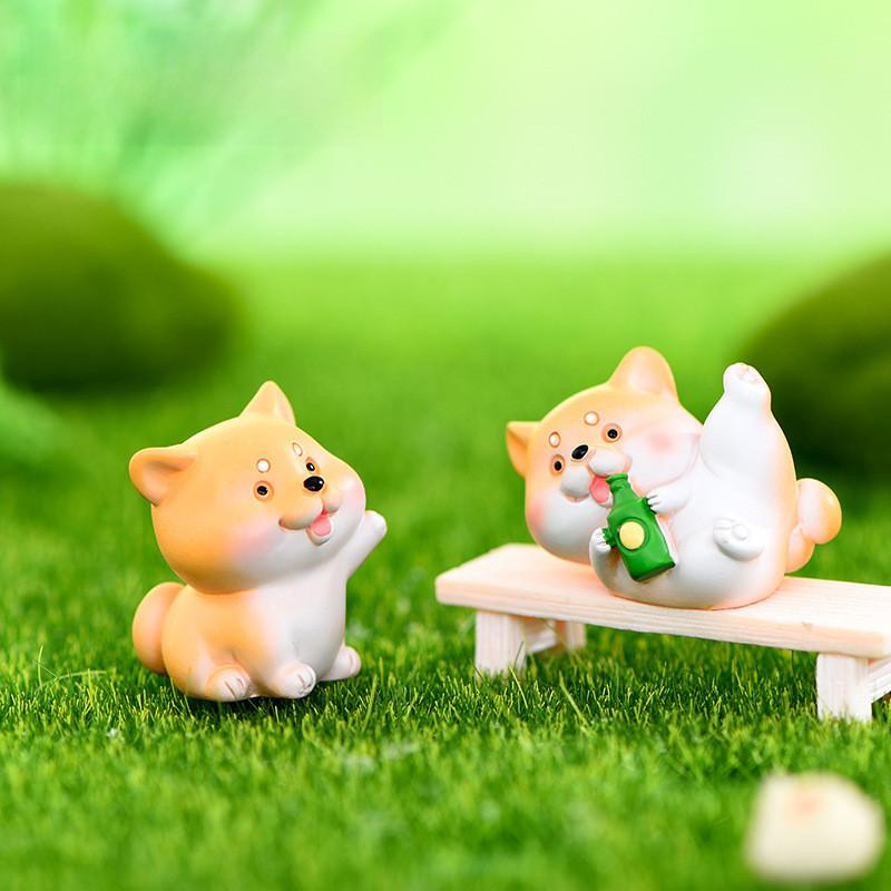 Dog Puppy Akita Resin Mini Figurine Micro Landscape Model Car Home Decor Gift