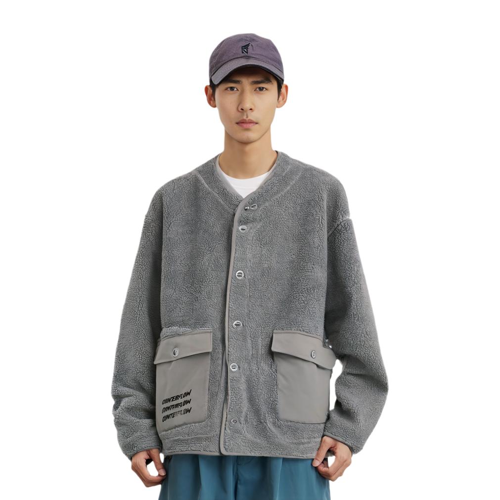 Li Ning CF Suo Solid Color Pocket Printed Single-Breasted Casual Cotton Jacket Unisex Jacket Slate-Gray AJMS125-3
