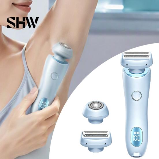 Bikini Trimmer Razor Women Electric Shaver with 2 Heads, LED Display Display, Hair Removal Epilator for Face Eyebrow Body Underarms Legs Shaving