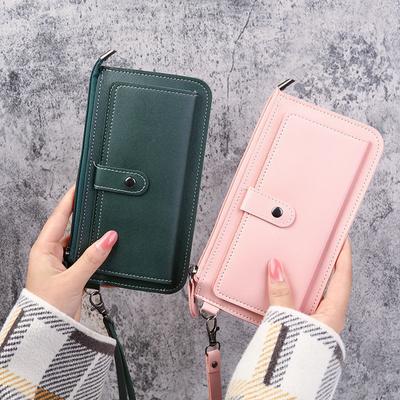 Carteira Longa de Couro Luxuosa Feminina Multi-Função Casual Porta Cartões Múltiplos Porta Cartões Fivela Zíper Carteira de Estudante Clutch