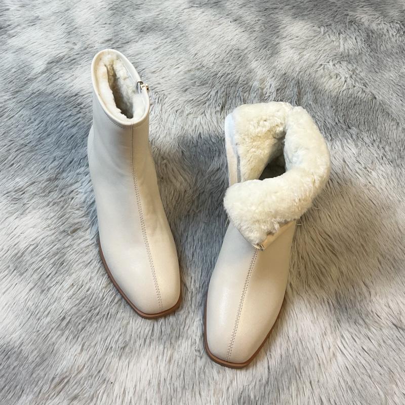 

Водонепроникні Теплі Зимові Чоботи Жіночі 2025 Нові Зимові Британський Стиль Модні М яка Шкіра Бічна Блискавка Вовняні Чоботи До Щиколотки Взуття на Високих Підборах 35