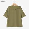 ZANZEA Women Casual Doll Collar Summer Half Sleeve Print Blouse