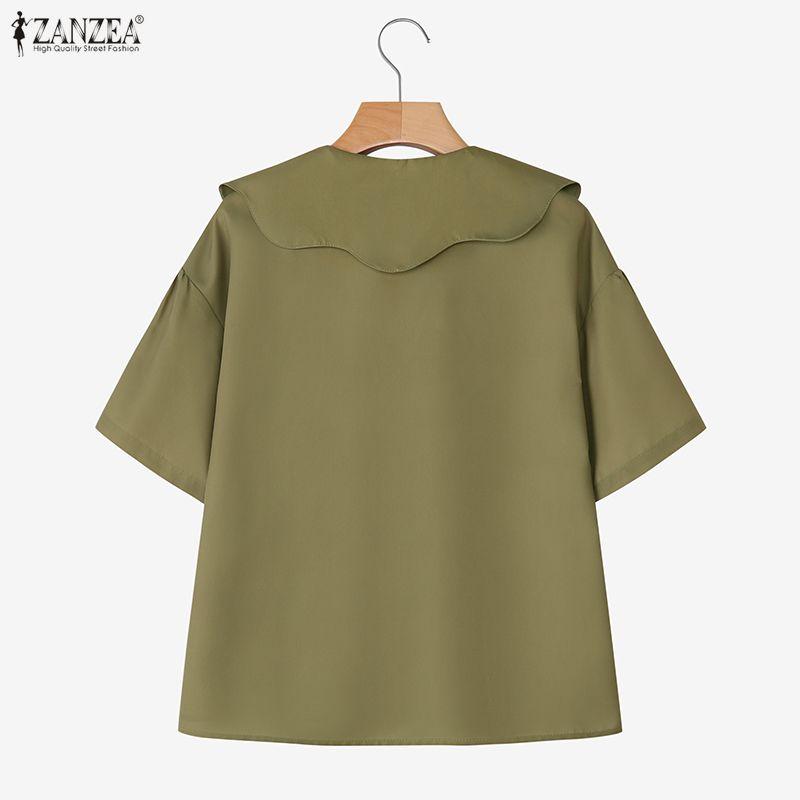 ZANZEA Women Casual Doll Collar Summer Half Sleeve Print Blouse