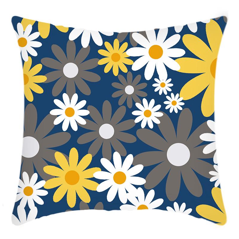 New Green Plant Blue Letter Print Daisy Chrysanthemum Print Sofa Cushion Cover
